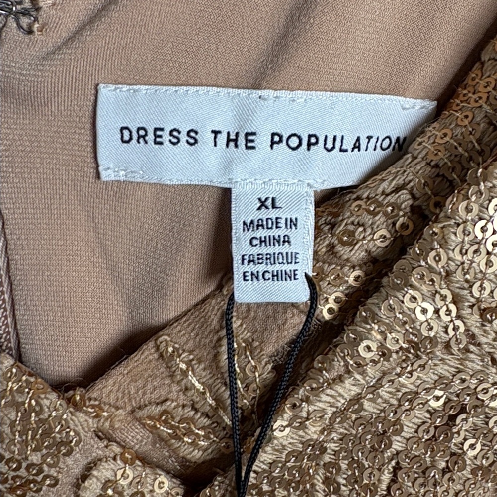 DRESS the POPULATION NWT Blair Gold Sequin Lace Mesh Sleeveless Dress size XL - Picture 6 of 9